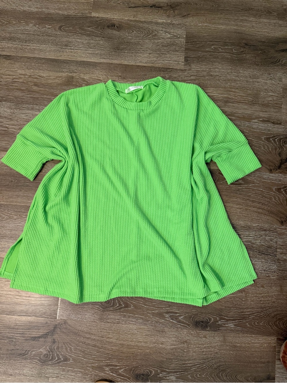 Bright Green Ribbed Short-Sleeve Women's Top